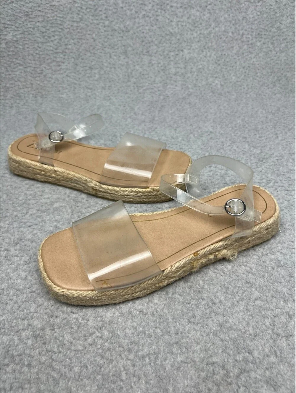Zara Sandals Womens 37 (6.5) Clear Strappy Espadrille Platform Beach Open Toe